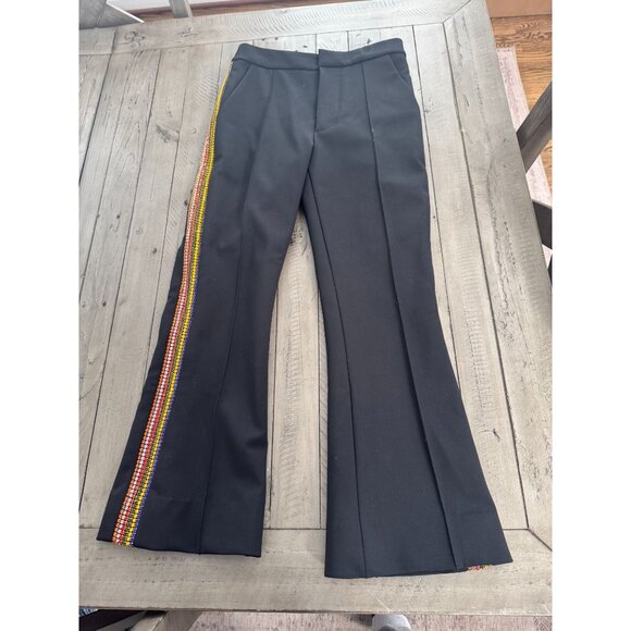 AREA NYC Cropped Crystal Embellished Ponte Flared Pants Trousers Black Size 0 - Picture 3 of 5